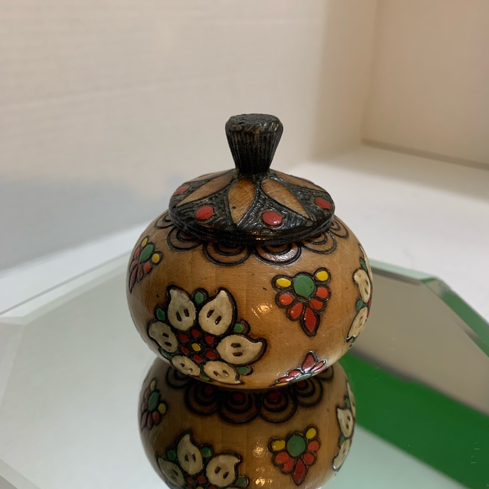 trinket box, pill box, ring box, wooden handcrafted, hand carved  flowers design